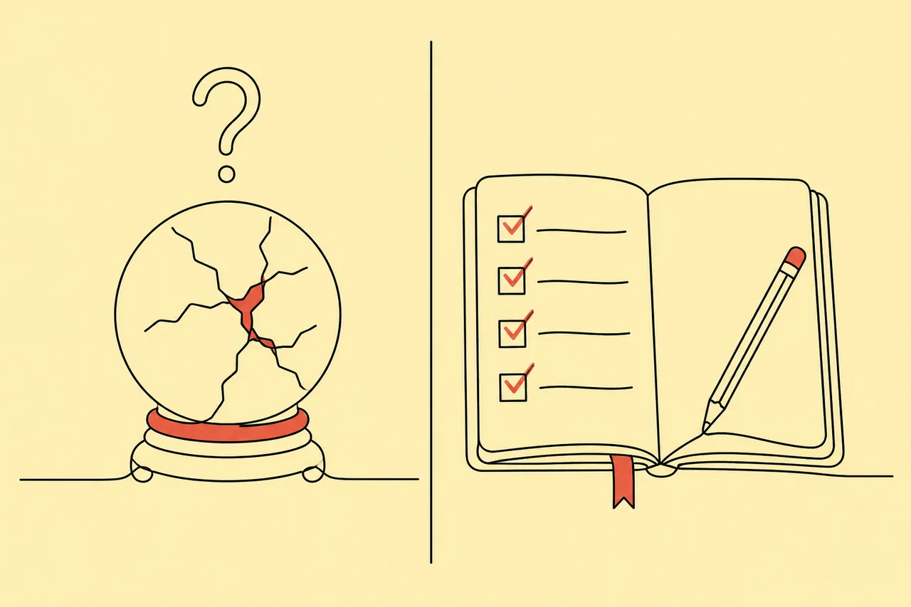 Line art contrasting myths and facts about AI search visibility